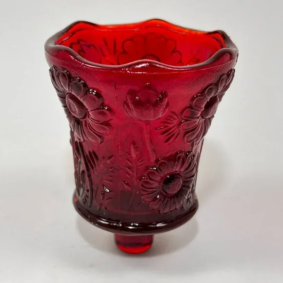 Vtg Homco Daisy Floral Red Glass Peg Votive Candle Holder Home Interiors Glows - Picture 4 of 15